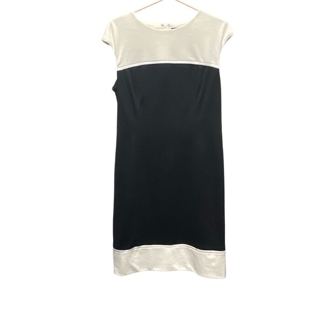 Chaps size 12 black & white color block sheath dress.